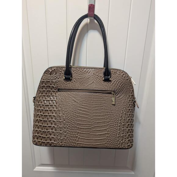 Alyssa Vegan Handbag Purse Bag Tote 2 Colored Light Brown Black Alligator Print - Picture 5 of 14